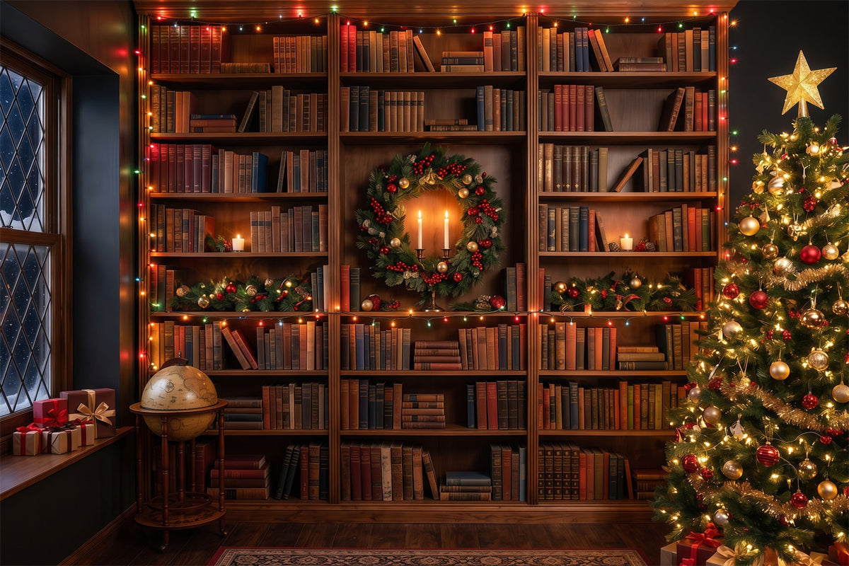 Fond De Noël Victorien Bibliothèque Festive Livres Lumineux RR610-149