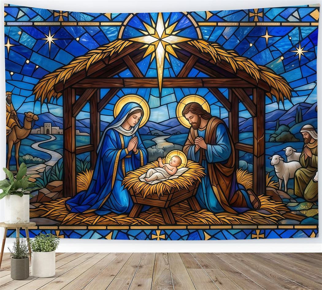 Fond De Crèche De Noël Bethléem Vitrail Église RR610-15