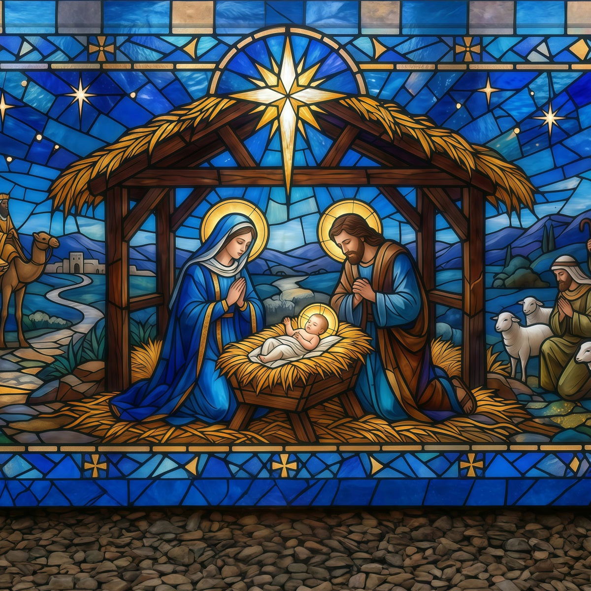 Fond De Crèche De Noël Bethléem Vitrail Église RR610-15