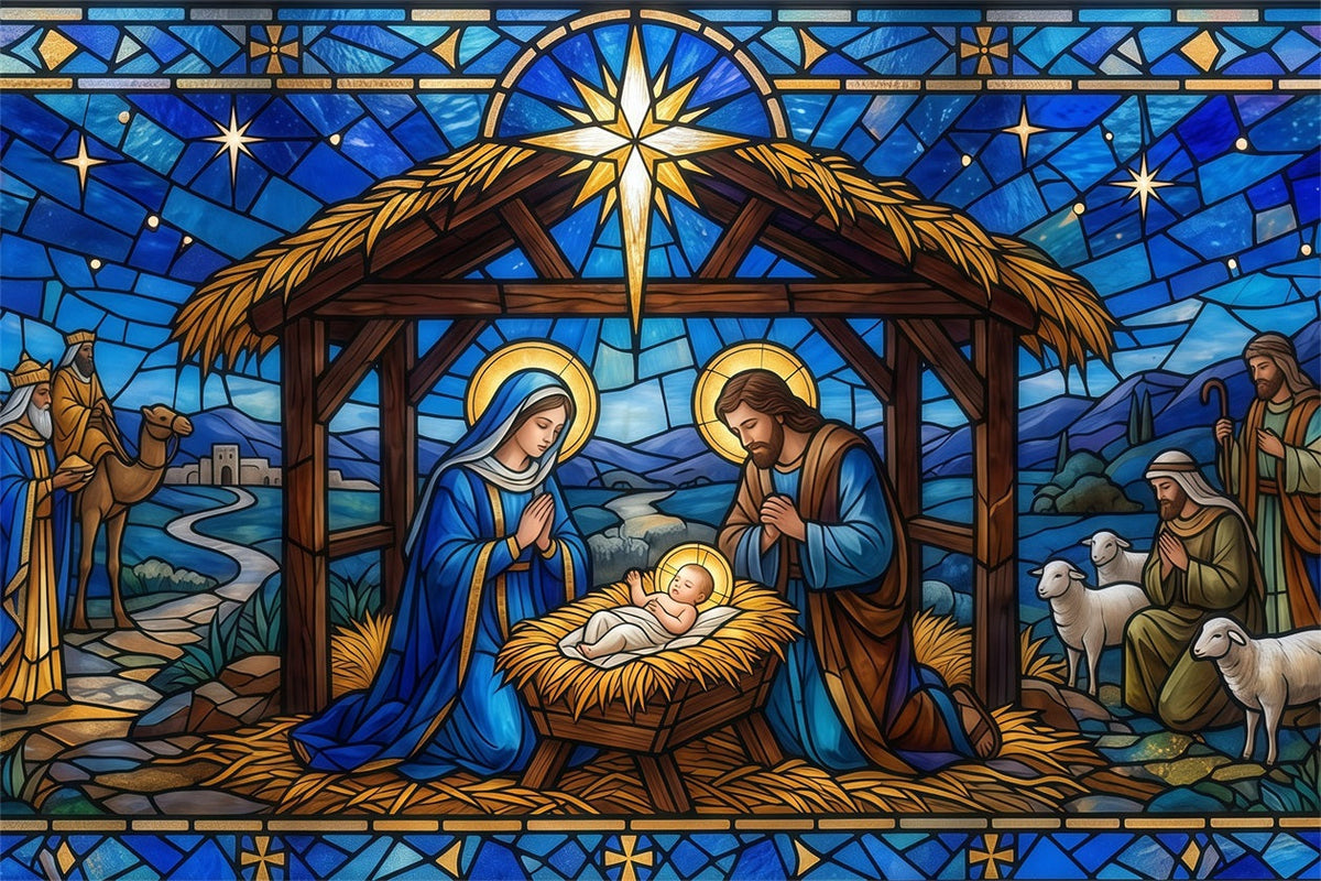 Fond De Crèche De Noël Bethléem Vitrail Église RR610-15