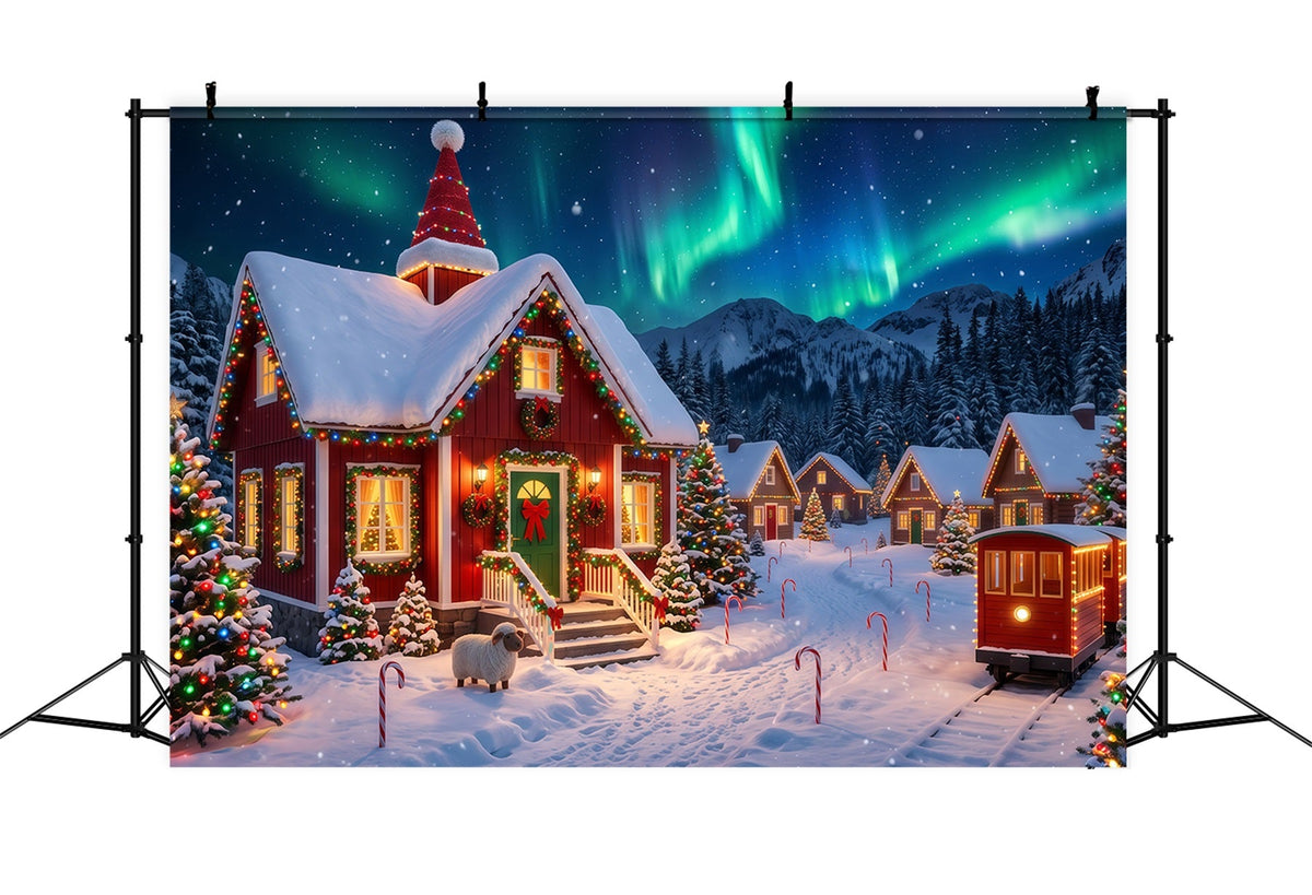 Fond Elfe De Noël Aurore Village Enneigé Lumières RR610-153