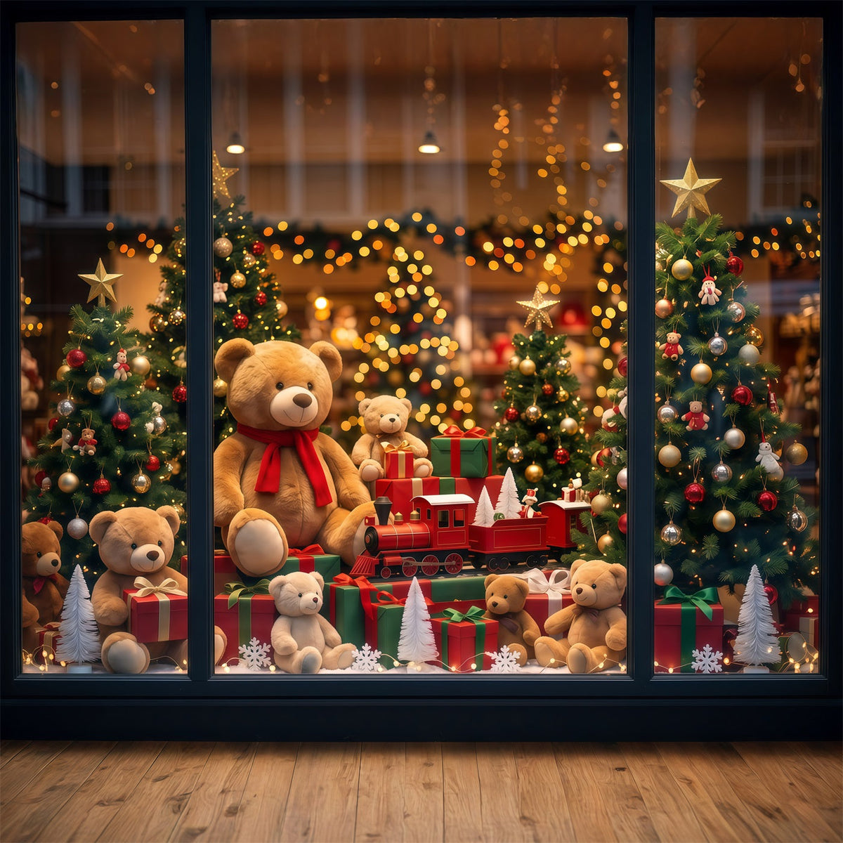 Fond Atelier Jouets Père Noël Vitrine Ours En Peluche RR610-155