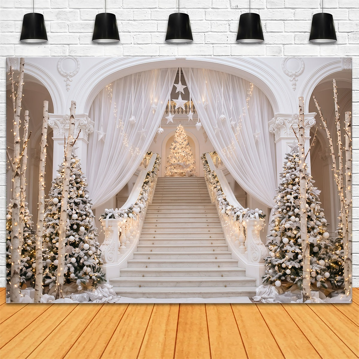 Fond De Noël Escalier Blanc Élégant RR610-16