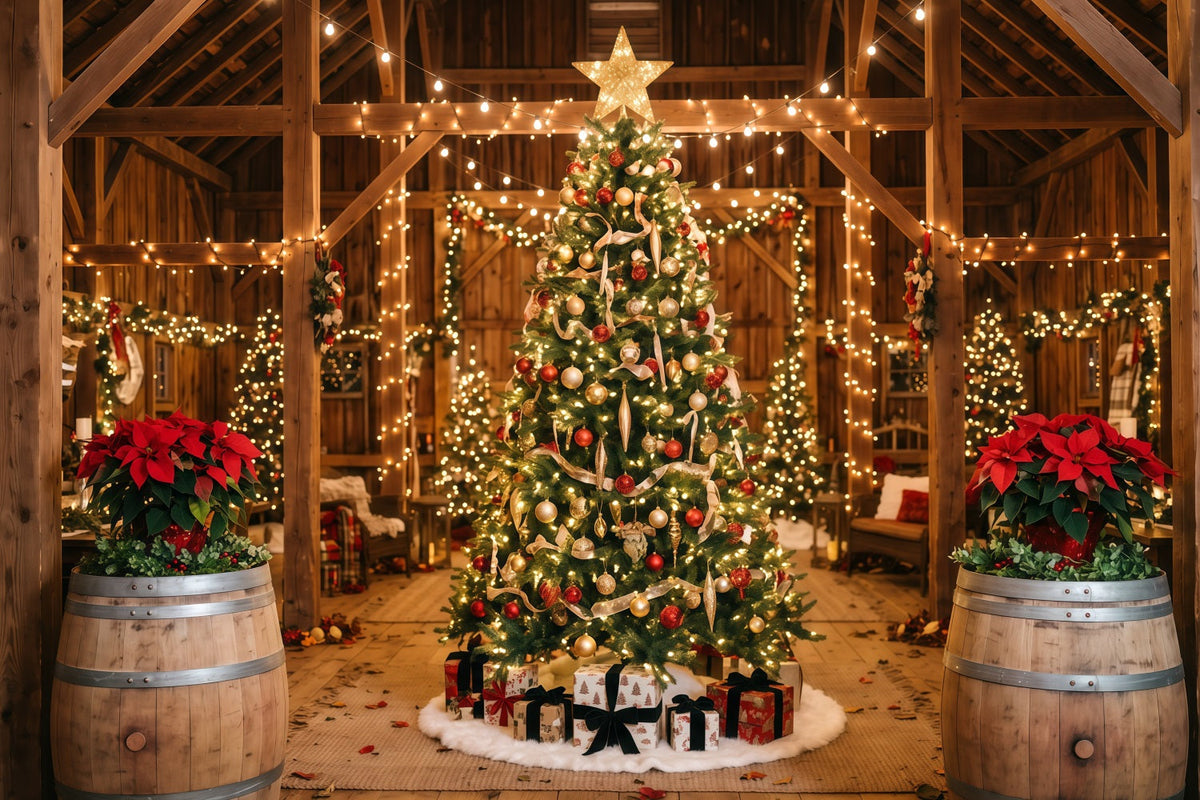 Fond Photo De Noël Grange Rustique Présentoir Sapin RR610-160