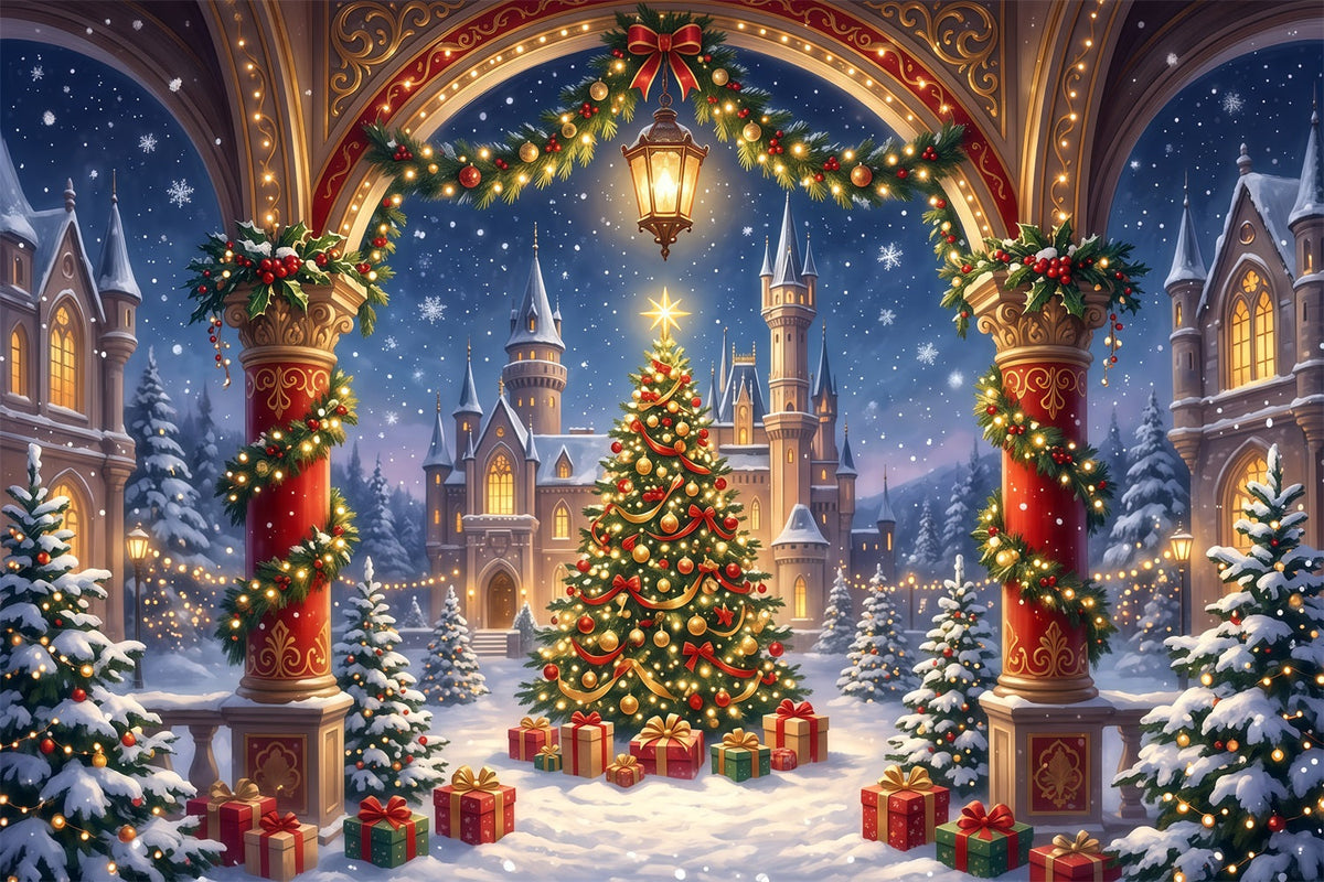 Fond Arche De Noël Château Doré RR610-161