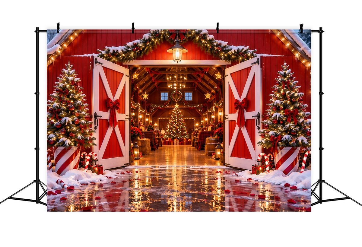 Fond Photo Ferme De Sapins Entrée Grange Rouge Festive RR610-163