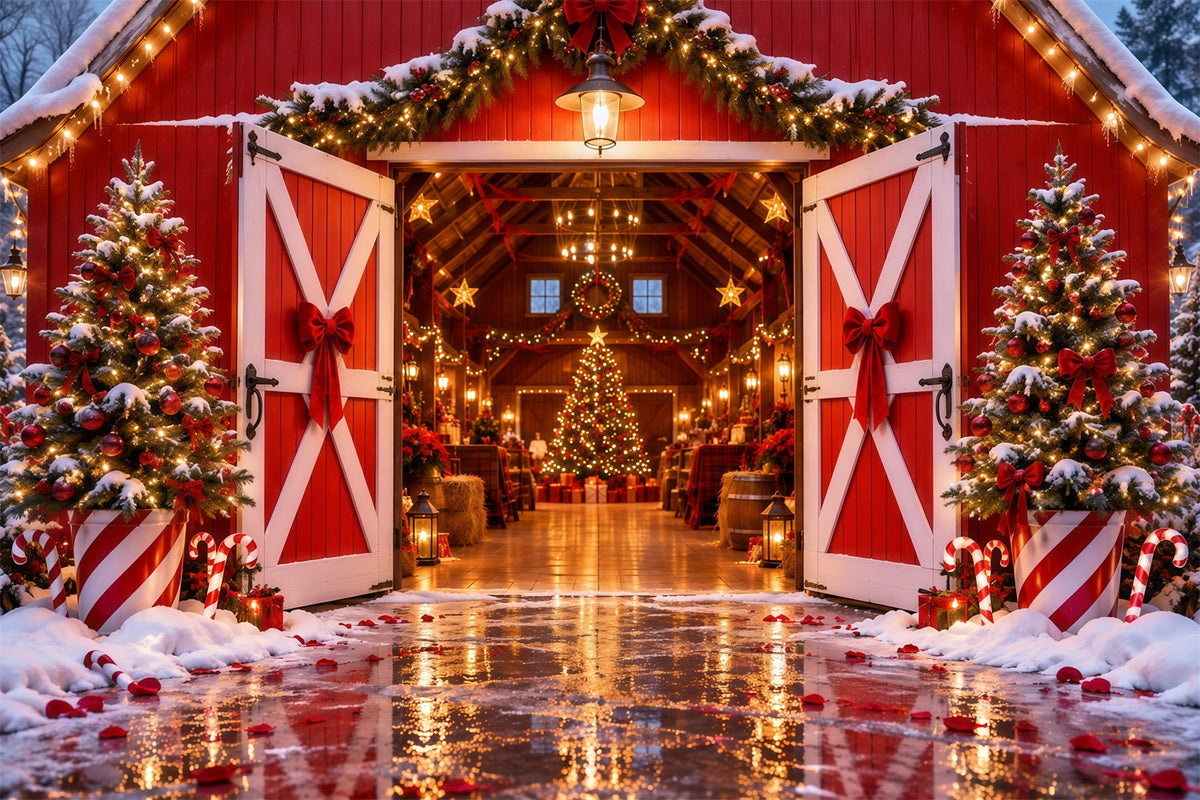 Fond Photo Ferme De Sapins Entrée Grange Rouge Festive RR610-163