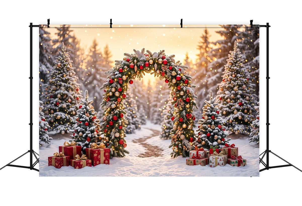 Fond Arche De Noël Couronne Sapins Enneigés RR610-165