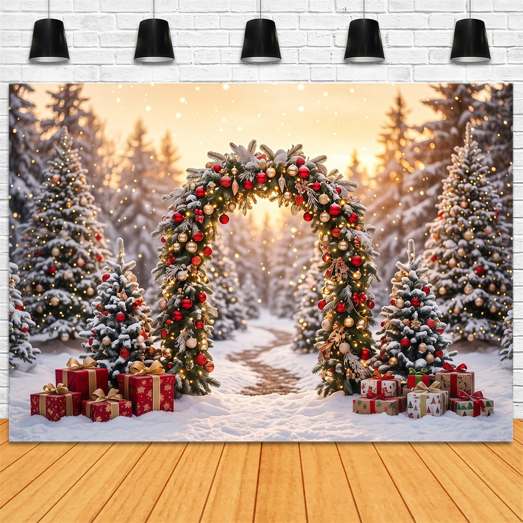 Fond Arche De Noël Couronne Sapins Enneigés RR610-165