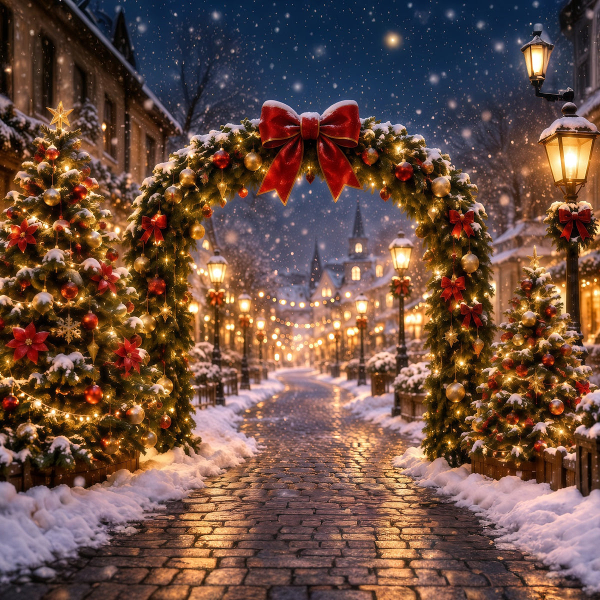 Fond Photo De Noël Arche Village Lumineux RR610-166