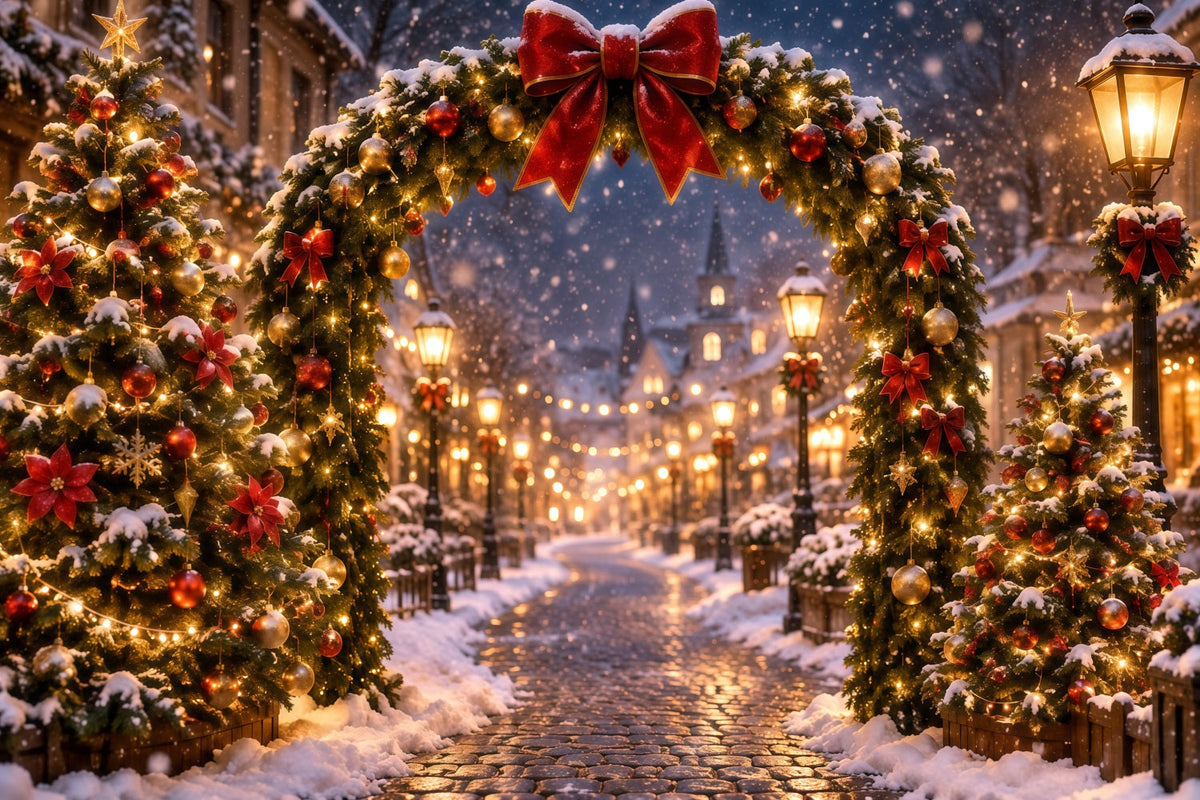 Fond Photo De Noël Arche Village Lumineux RR610-166