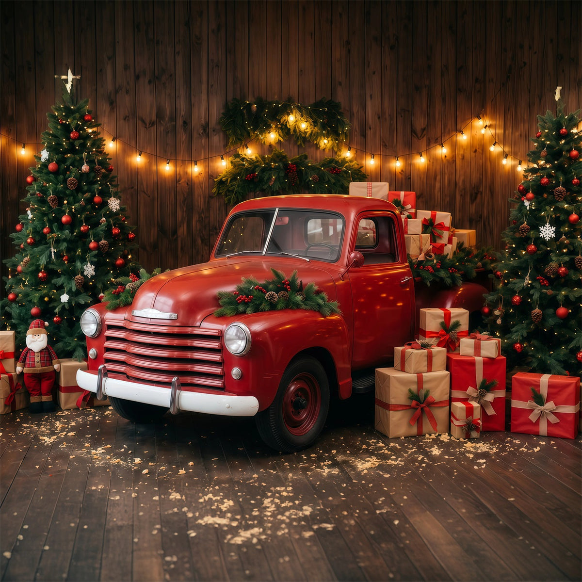 Fond Photo De Noël Camion Rouge Festif Vintage RR610-175