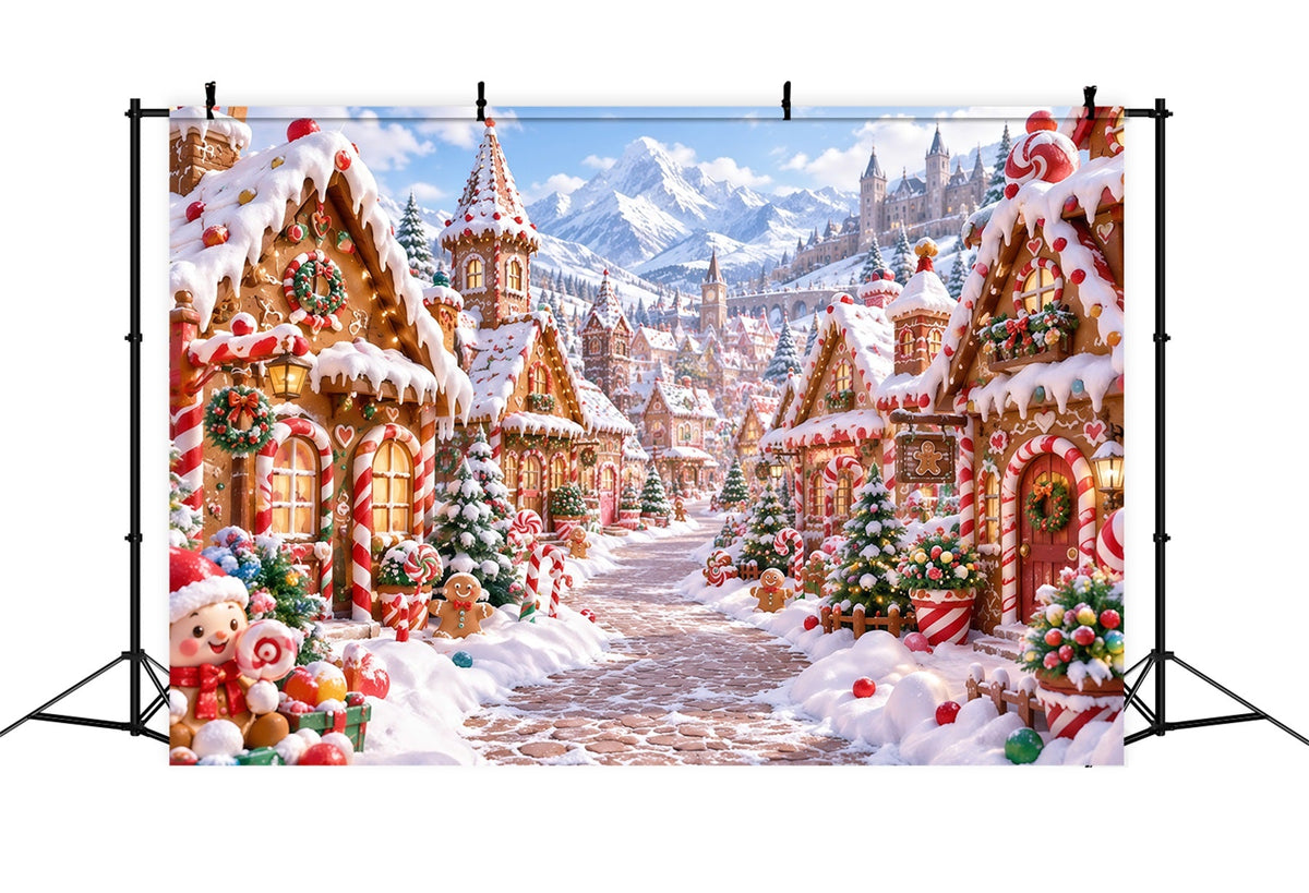 Fond De Noël Village Montagne Bonbons Pain D'Épices Enneigé RR610-176
