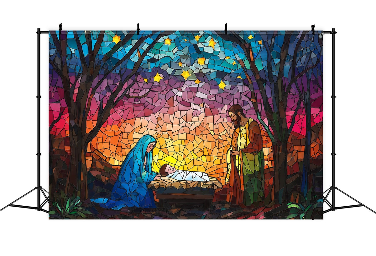 Fond De Crèche De Noël Vitrail Étoilé Artistique RR610-178