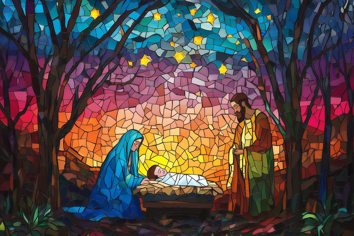 Fond De Crèche De Noël Vitrail Étoilé Artistique RR610-178