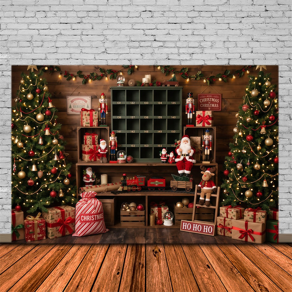 Fond Photo Père Noël Salle Jouets Rustique Atelier RR610-18