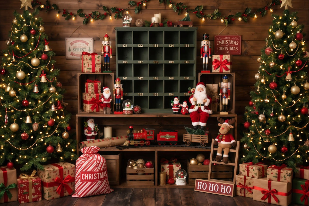 Fond Photo Père Noël Salle Jouets Rustique Atelier RR610-18