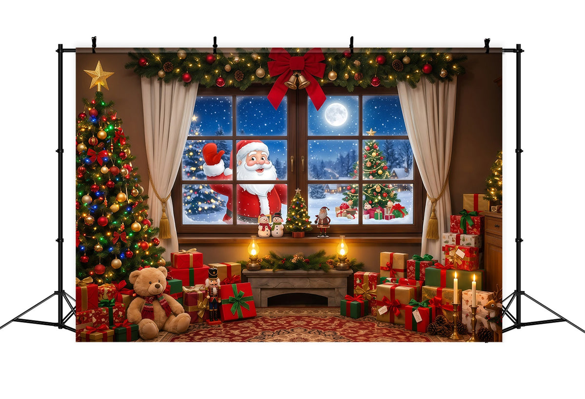 Fond Photo Père Noël Fenêtre Cadeaux Musique De Noël RR610-19