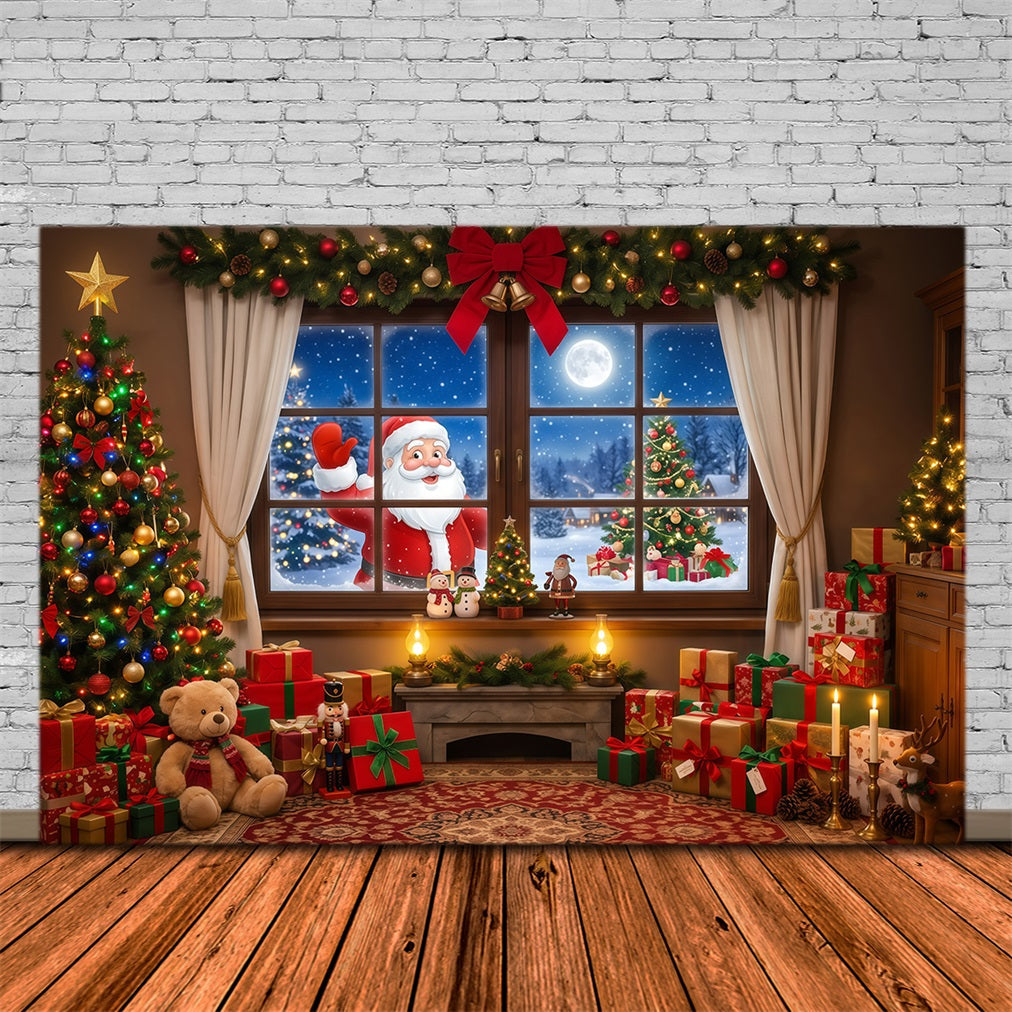 Fond Photo Père Noël Fenêtre Cadeaux Musique De Noël RR610-19