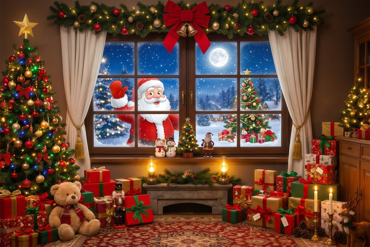 Fond Photo Père Noël Fenêtre Cadeaux Musique De Noël RR610-19