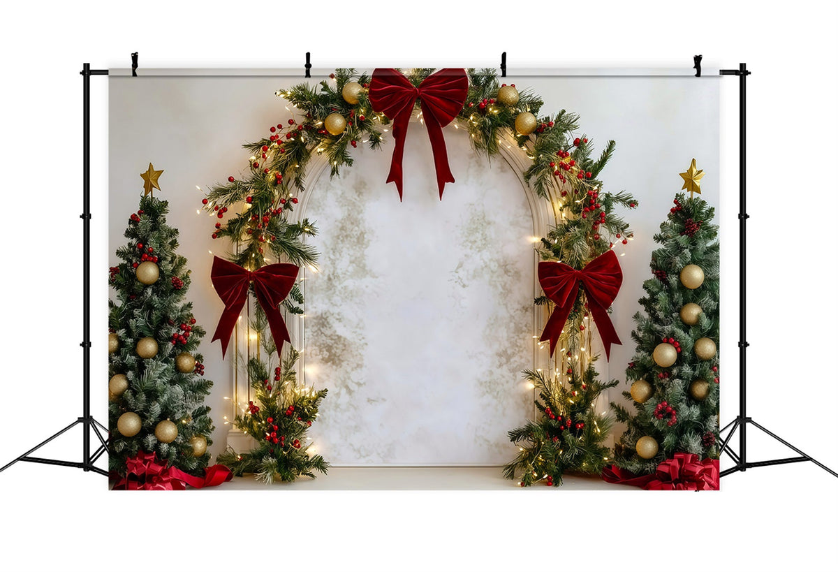 Fond De Noël Arche Ornements Nœud Rouge RR610-20