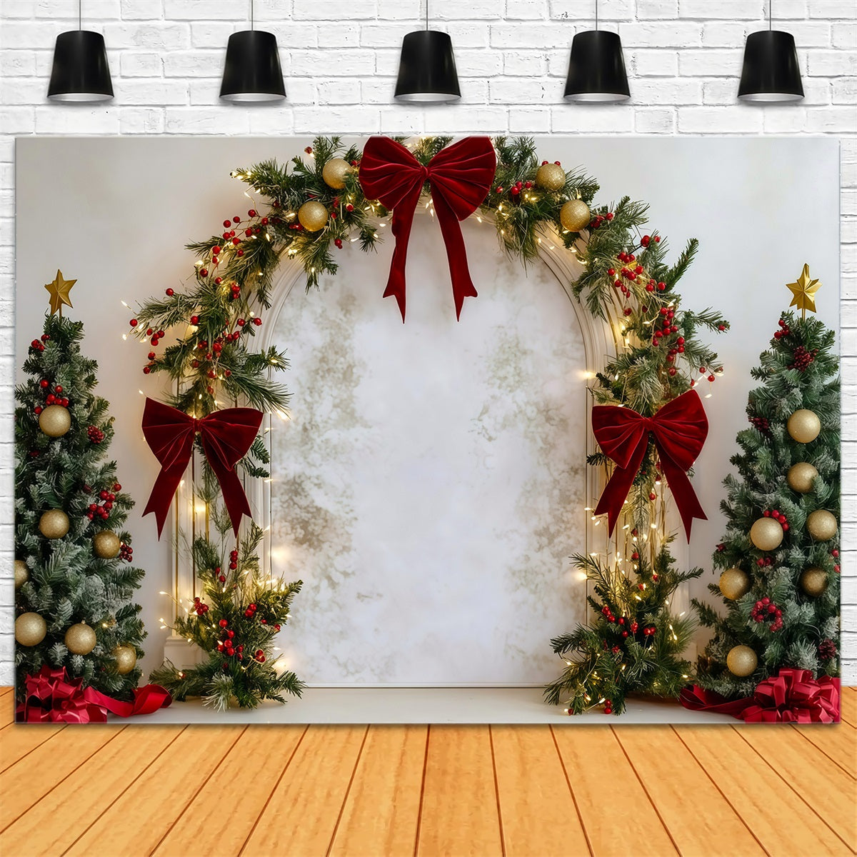Fond De Noël Arche Ornements Nœud Rouge RR610-20