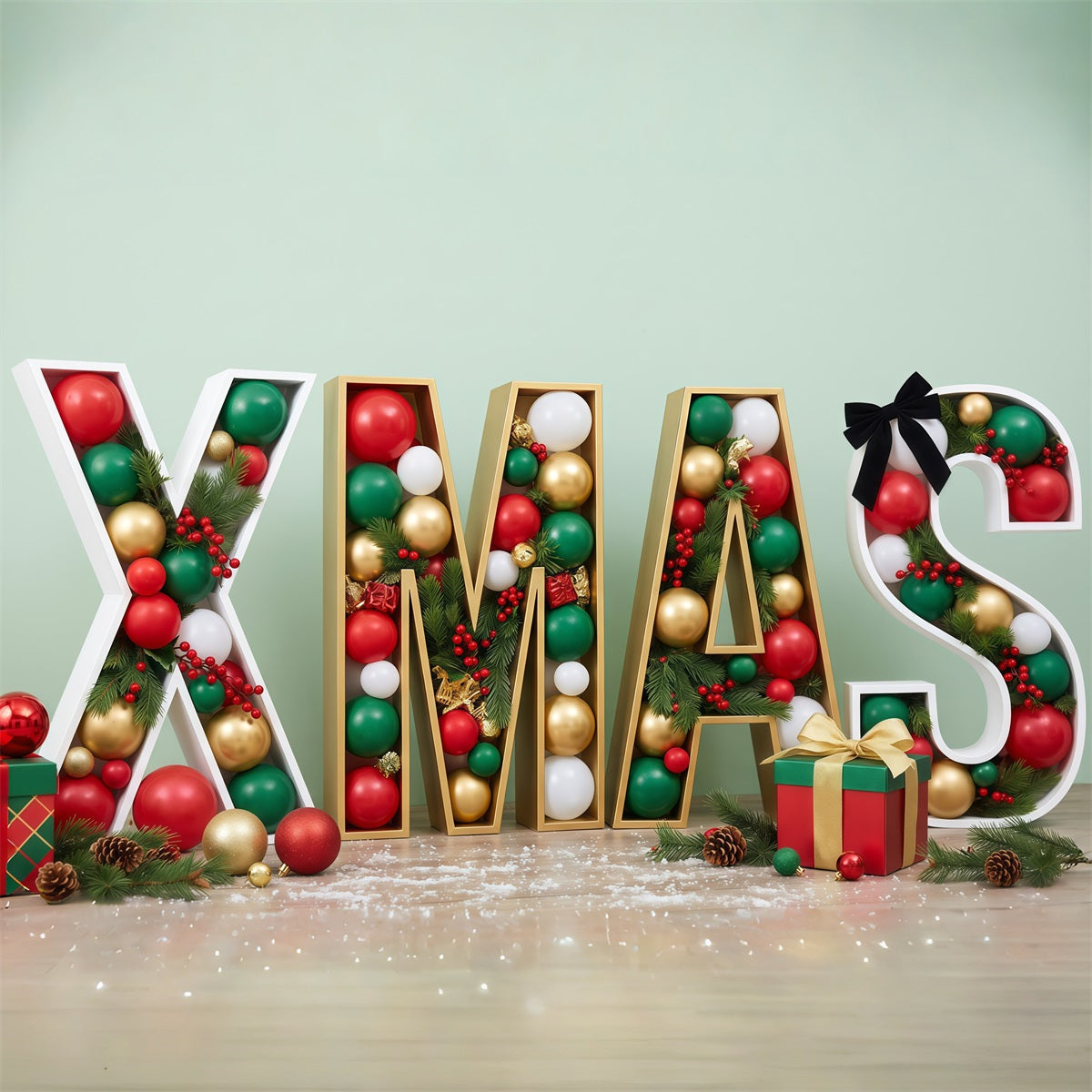 Fond Photo De Noël Ornement Lettre Cadeau Vintage RR610-23