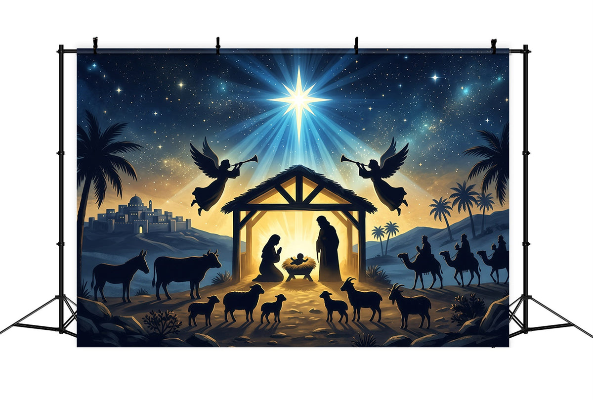 Fond De Crèche De Noël Église Étoile Rayonnante RR610-25