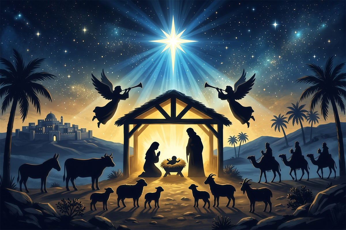 Fond De Crèche De Noël Église Étoile Rayonnante RR610-25