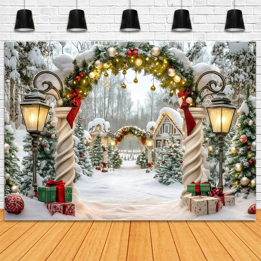 Grand Fond De Noël Entrée Cottage Guirlande Enneigée RR610-27