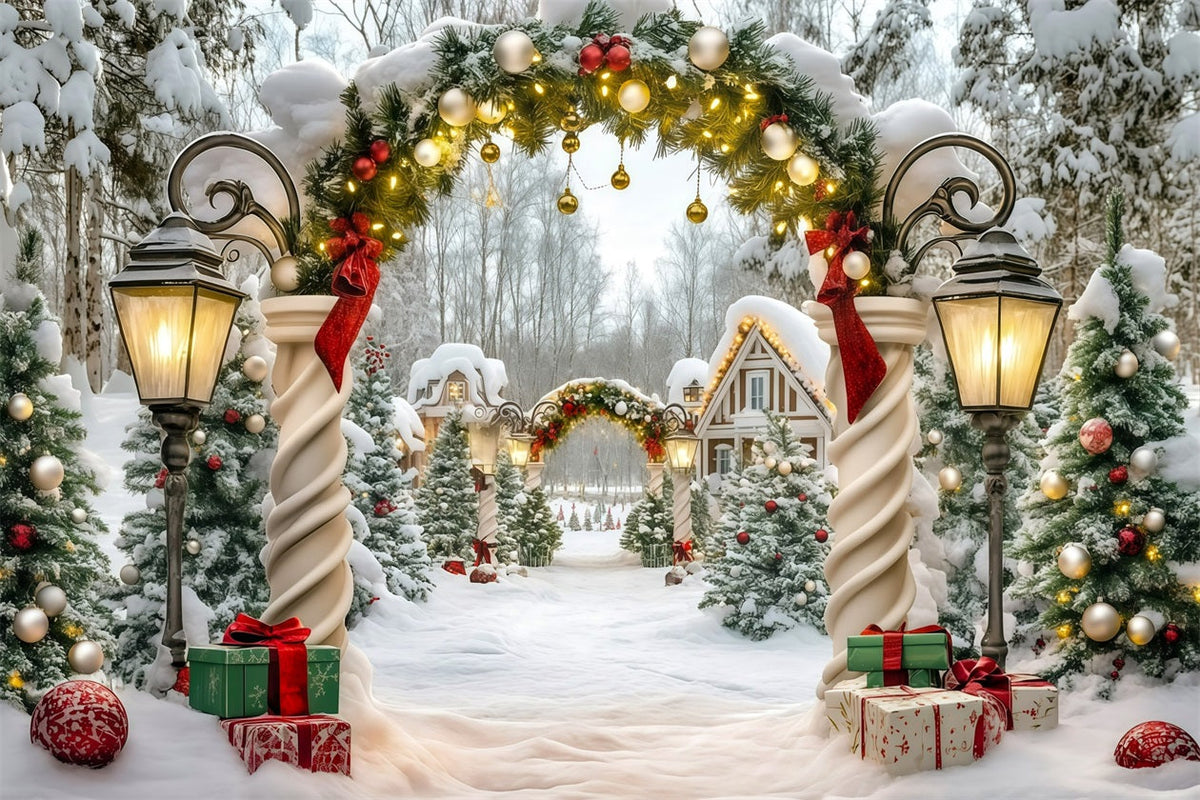 Grand Fond De Noël Entrée Cottage Guirlande Enneigée RR610-27