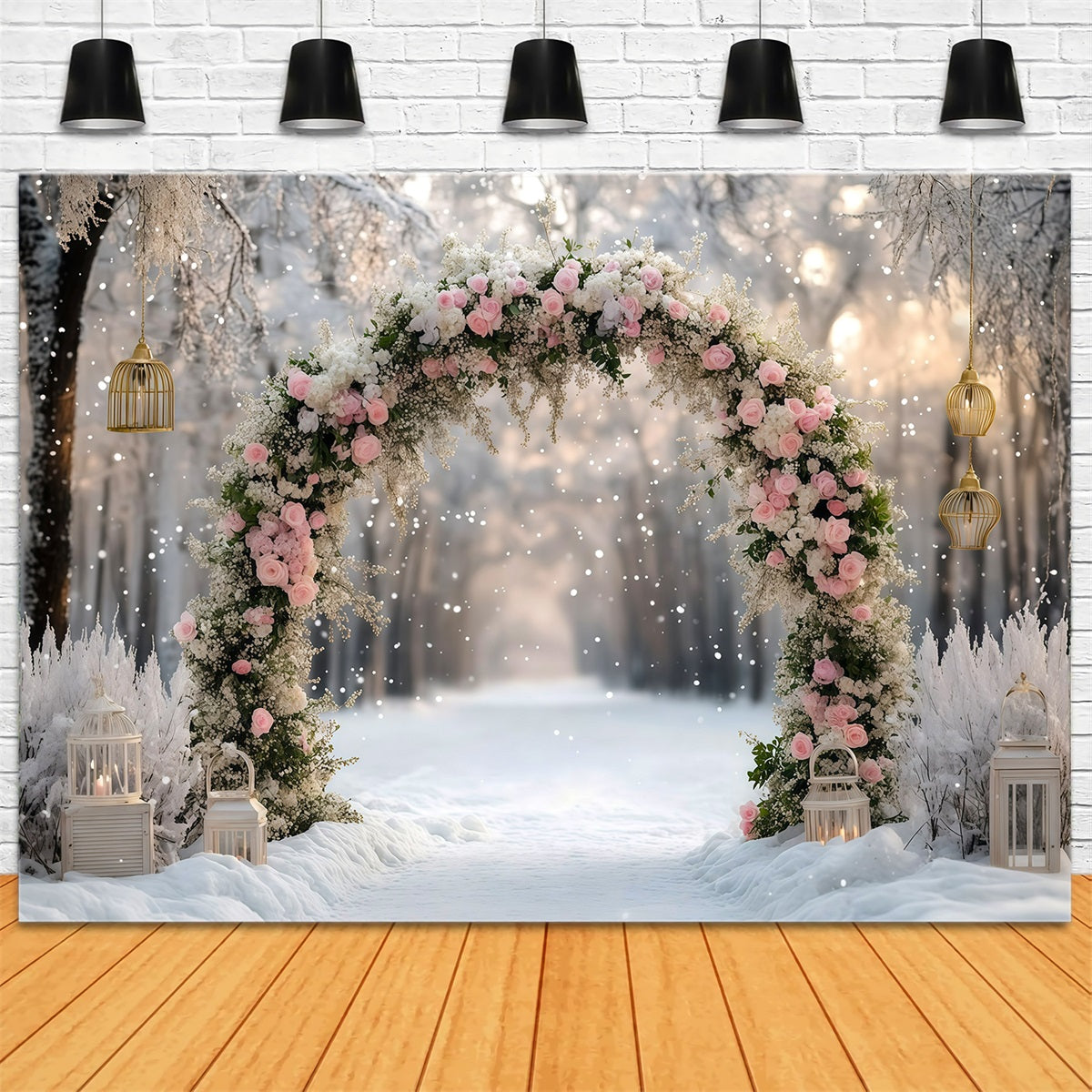 Fond De Noël Arche Rose Roses Neige RR610-30