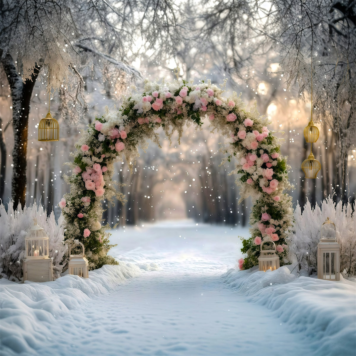 Fond De Noël Arche Rose Roses Neige RR610-30