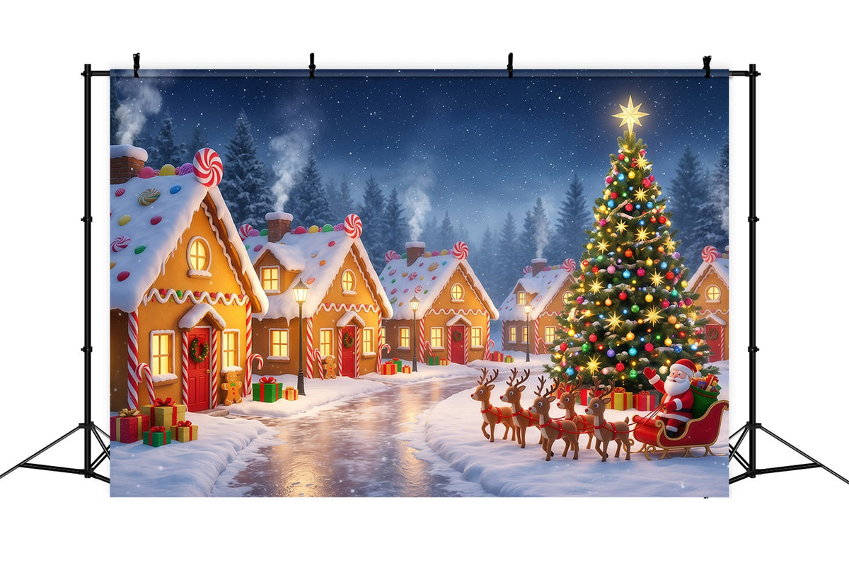 Fond Village Père Noël Pain D'Épices Traîneau RR610-31