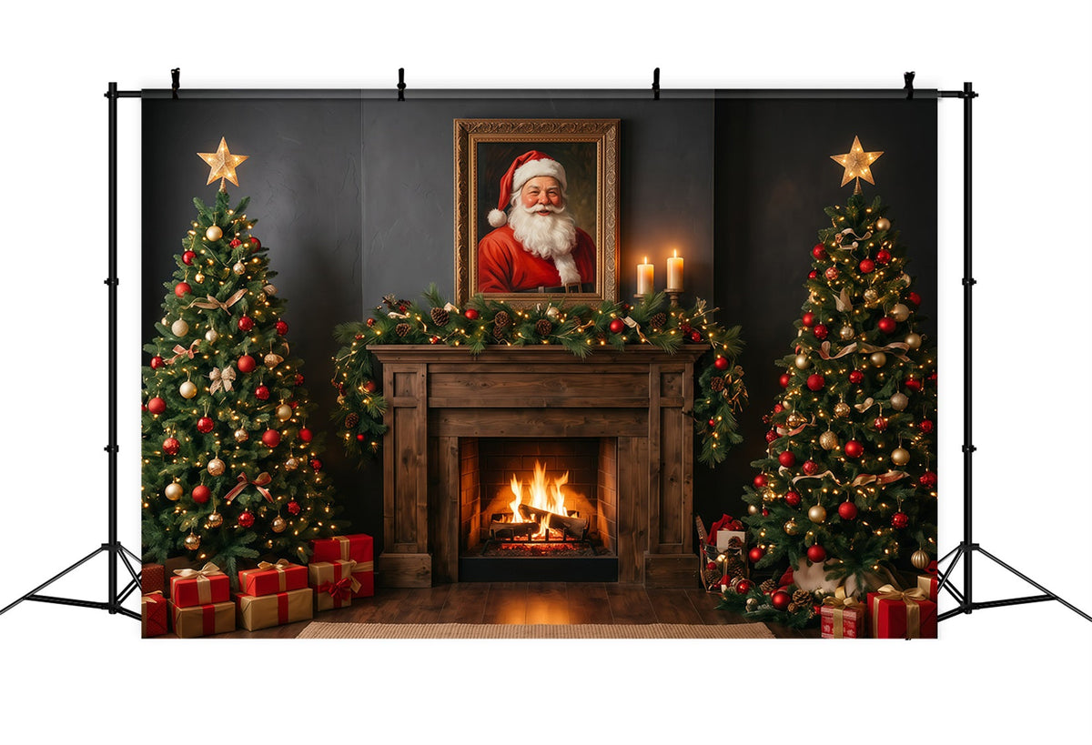 Fond Photo Père Noël Cheminée Sombre Décor RR610-34