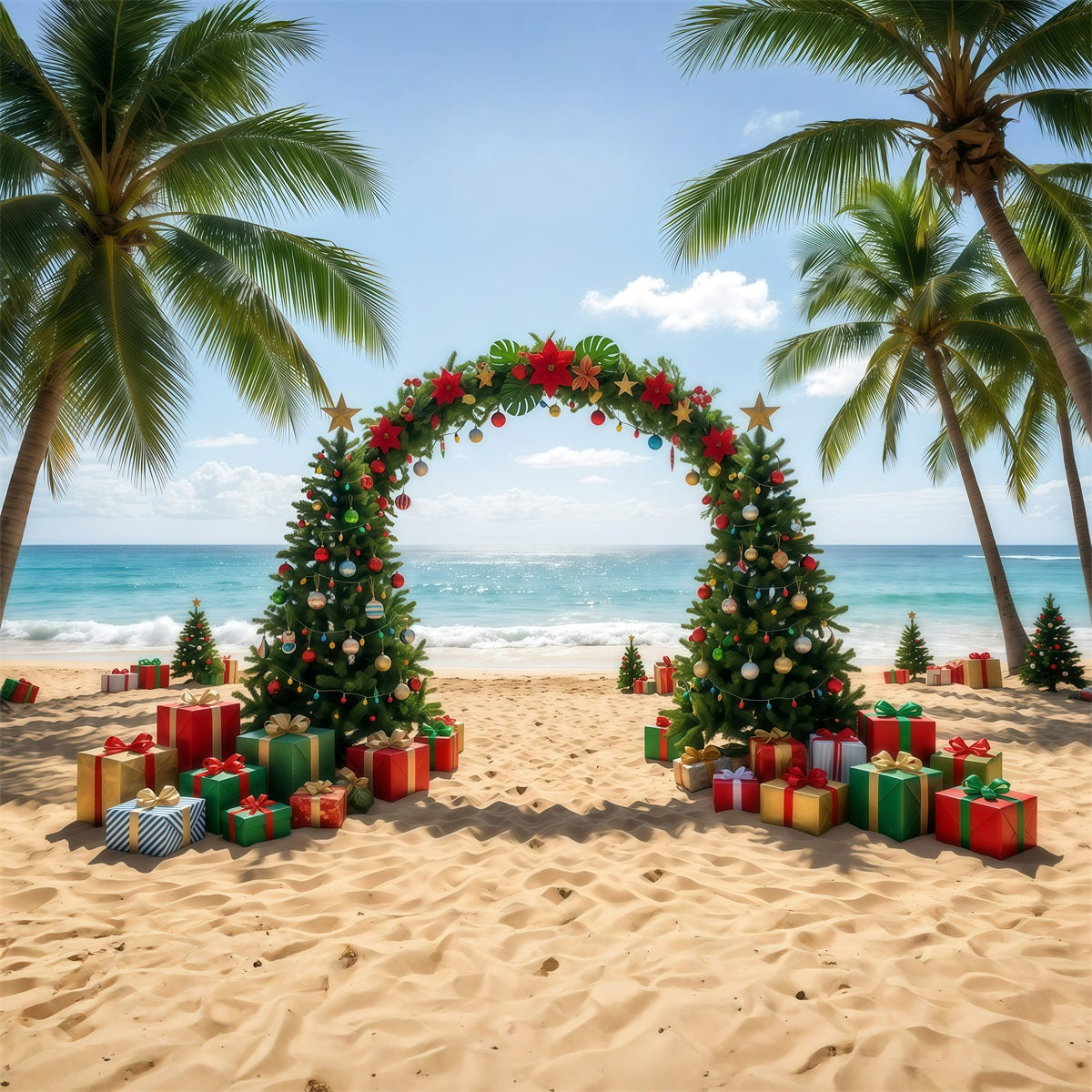 Fond De Noël Tropical Plage Arche Sapins RR610-35