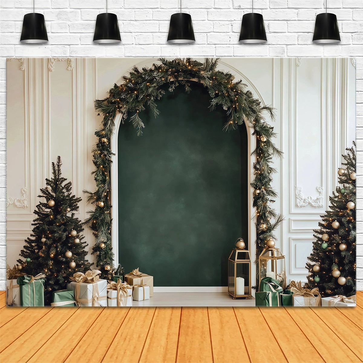 Fond De Noël Arche Guirlande Verte Élégante RR610-36
