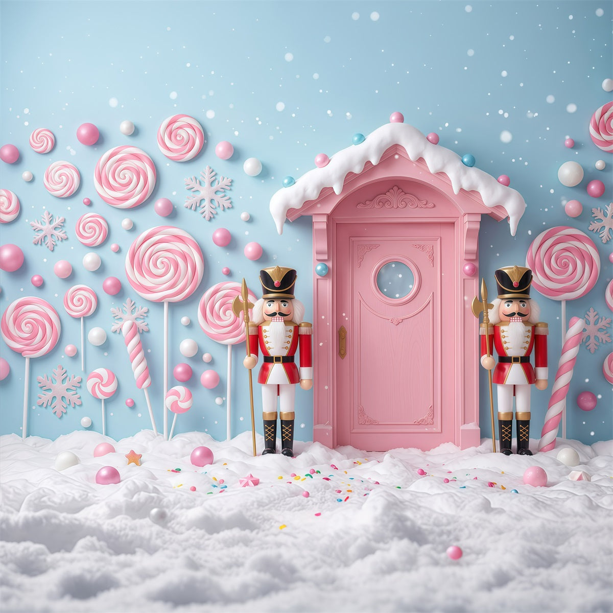 Fond Casse-Noisette Pays Des Douceurs Porte Rose Neige RR610-38