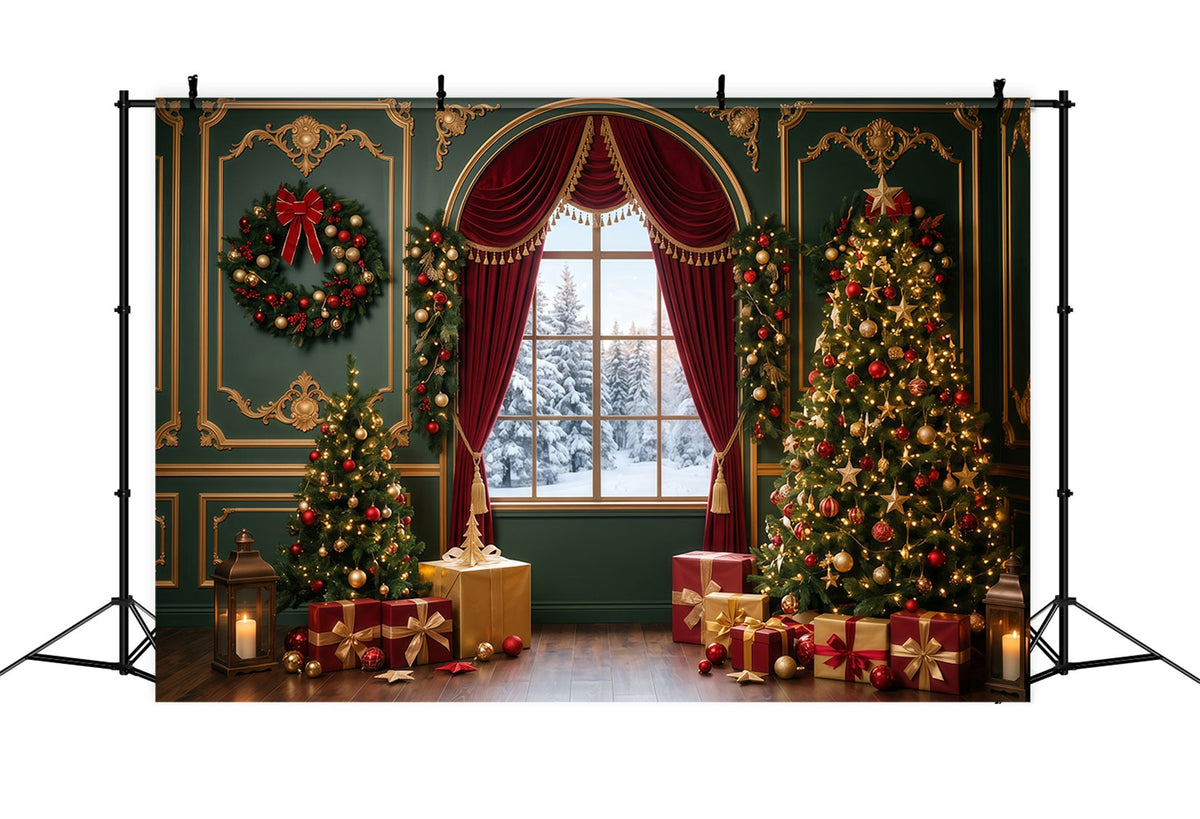 Fond Photo De Noël Fenêtre Velours Émeraude RR610-4