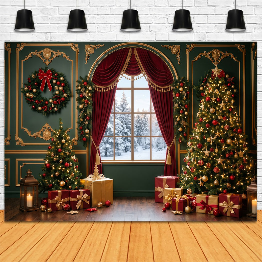 Fond Photo De Noël Fenêtre Velours Émeraude RR610-4