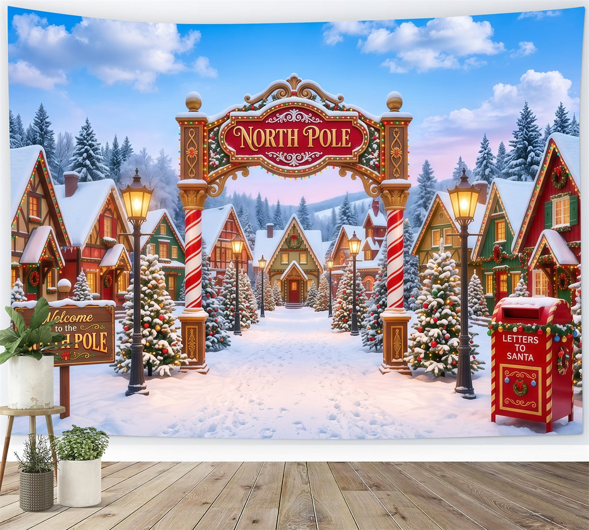 Grand Fond Photo De Noël Village Enneigé Fantaisiste Pôle Nord RR610-42
