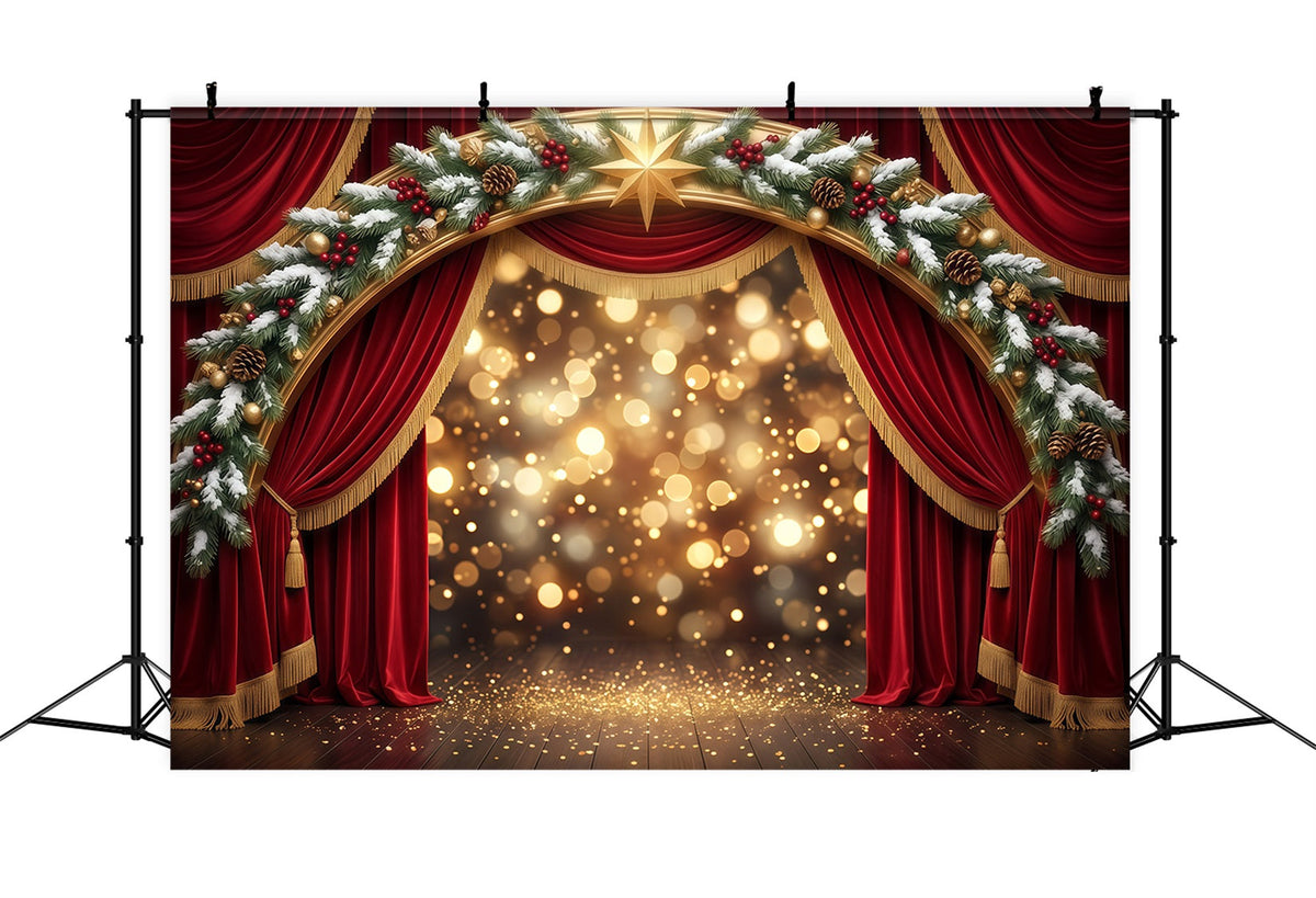 Fond De Noël Scène Arche Dorée Velours Rouge RR610-46