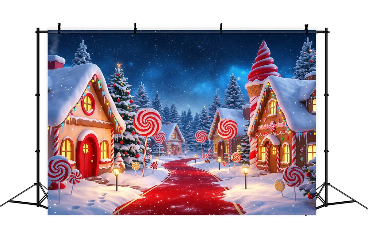 Fond De Noël Campagnard Village Bonbons Sentier Enneigé RR610-47