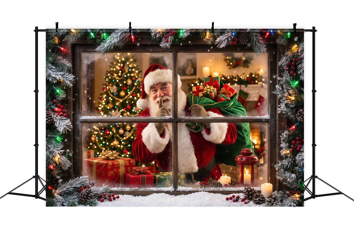 Fond Photo Père Noël Surprise Cadeau Fenêtre Enneigée RR610-48