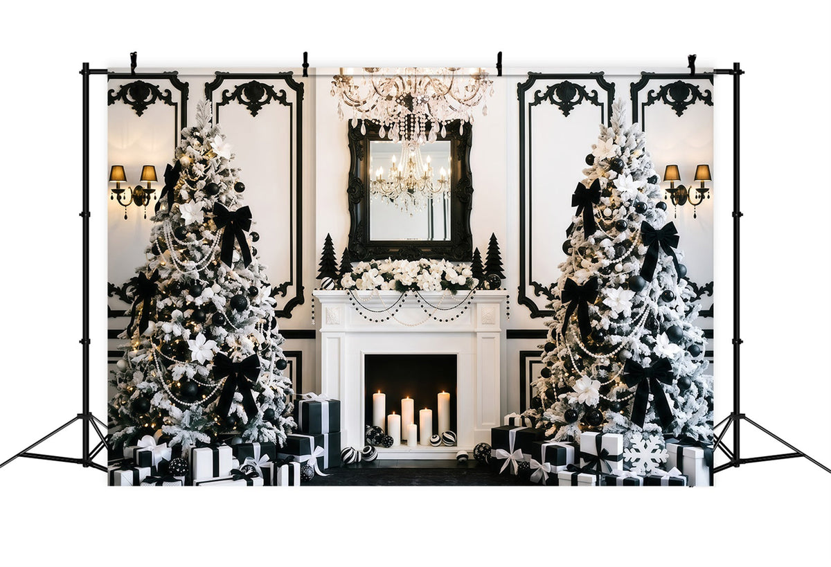Fond De Noël Noir Et Blanc Cheminée Élégante Sapin Violet RR610-49