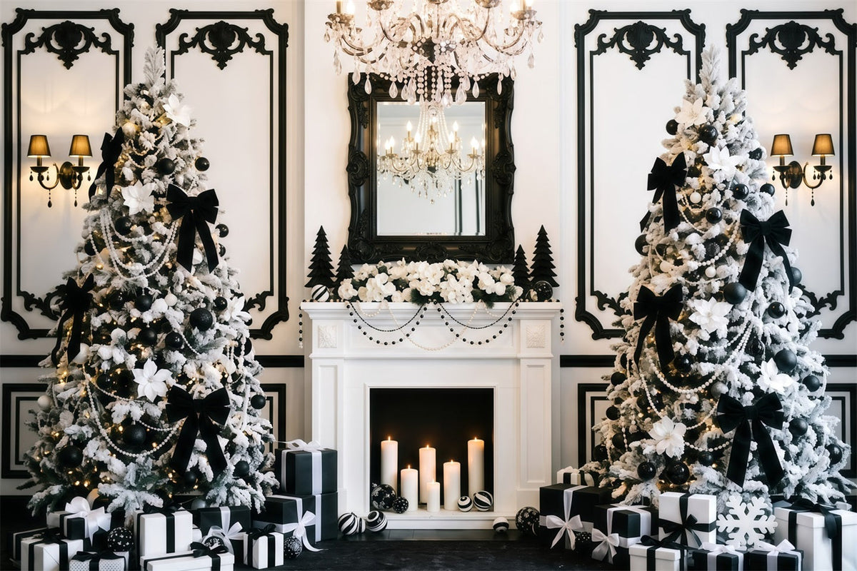 Fond De Noël Noir Et Blanc Cheminée Élégante Sapin Violet RR610-49