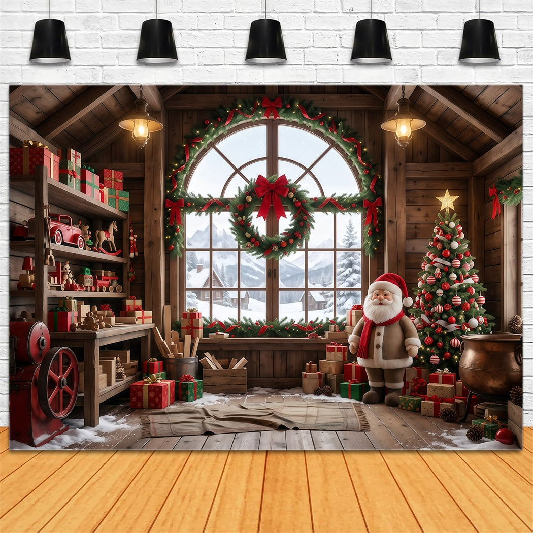 Fond Photo Atelier Père Noël Salle Jouets Bois Rustique RR610-5