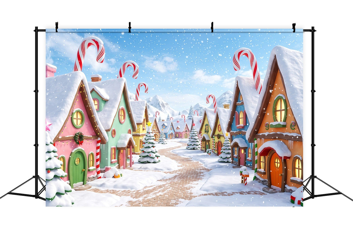 Fond De Village De Noël Village Bonbons Sucre Enneigé RR610-51