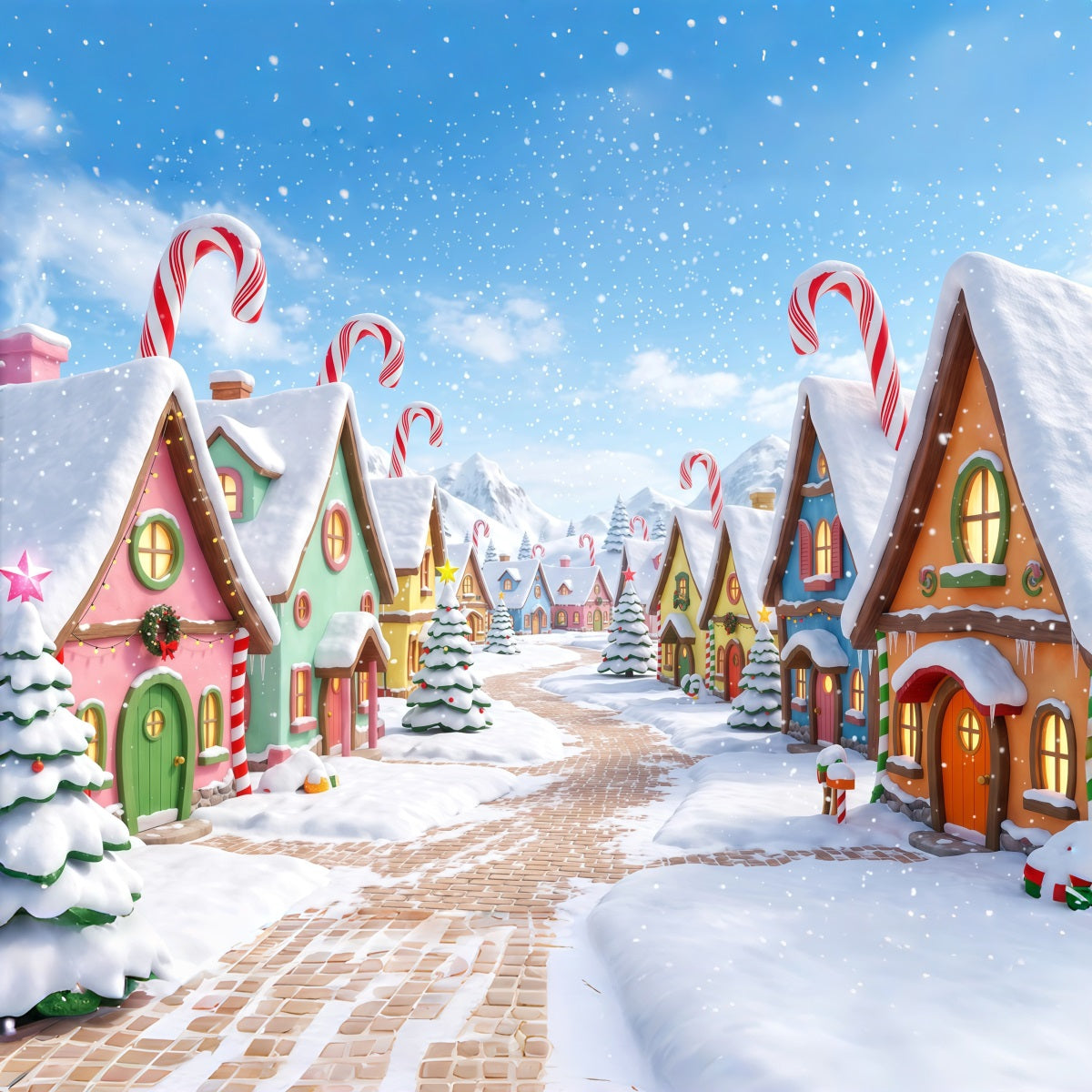 Fond De Village De Noël Village Bonbons Sucre Enneigé RR610-51