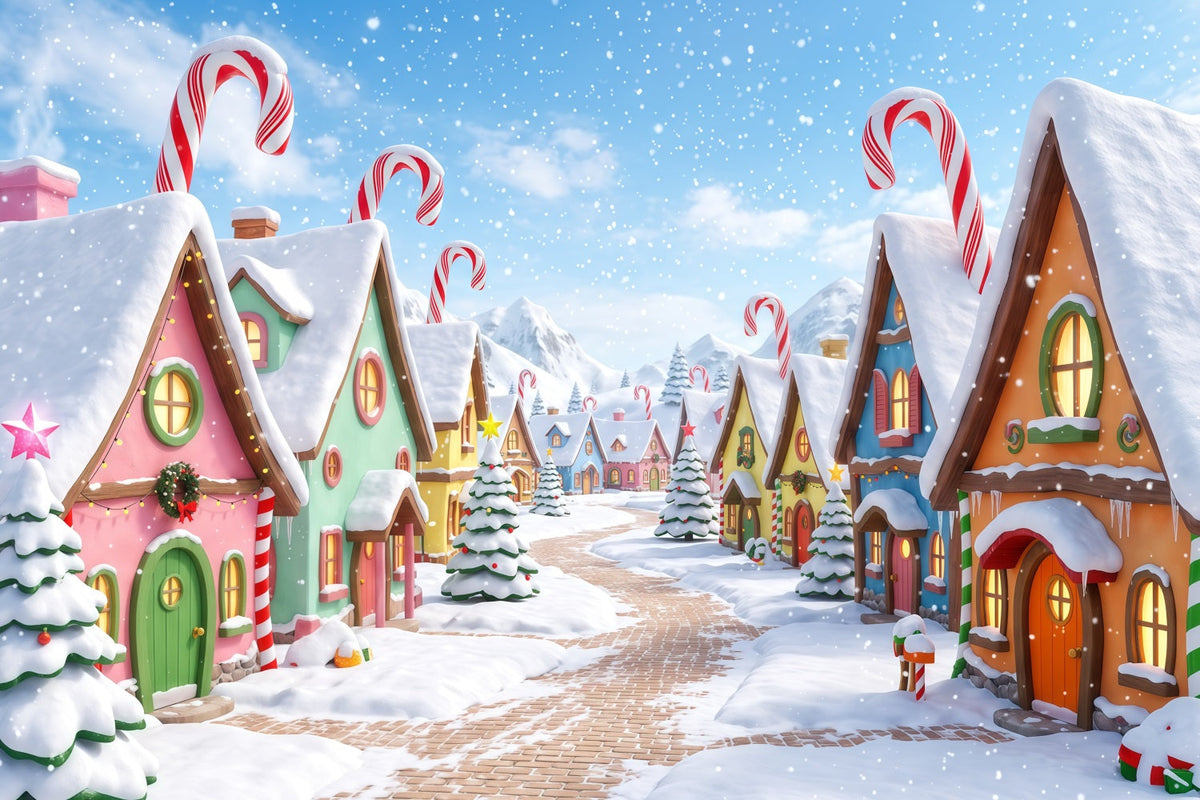 Fond De Village De Noël Village Bonbons Sucre Enneigé RR610-51